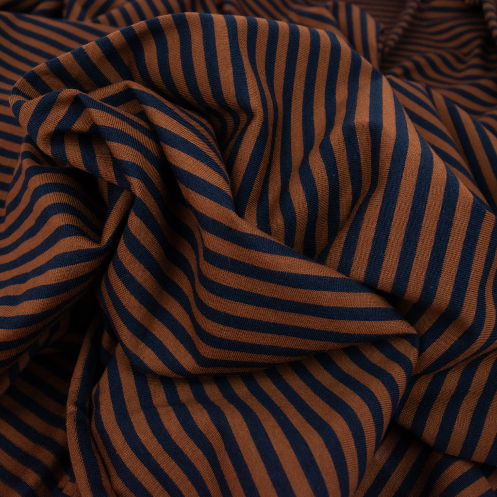 Cotton Jersey - Tan & Navy Stripe