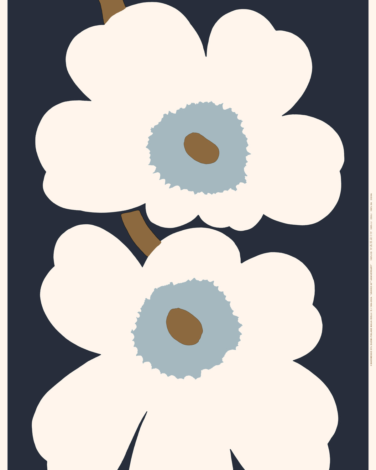 Marimekko - Limited Edition -  60th Anniversary Unikko - Organic Heavyweight Sateen - Blueberry &amp; Off-white