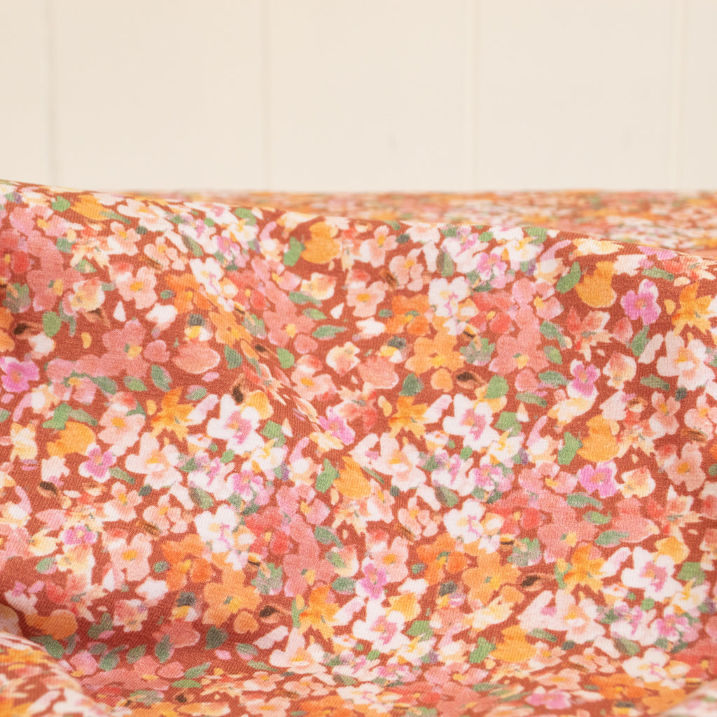 Cotton Jersey - Small Flowers - Deep Peach