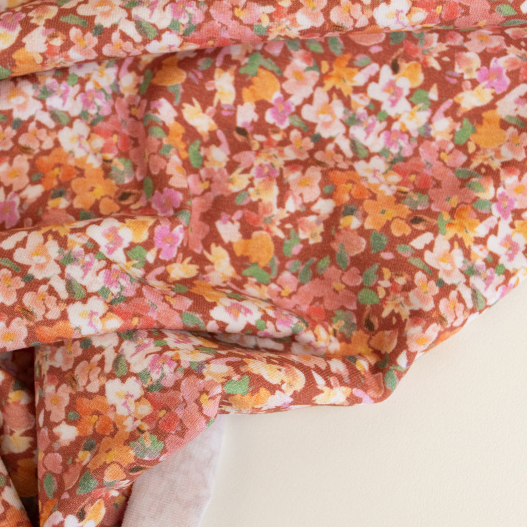 Cotton Jersey - Small Flowers - Deep Peach
