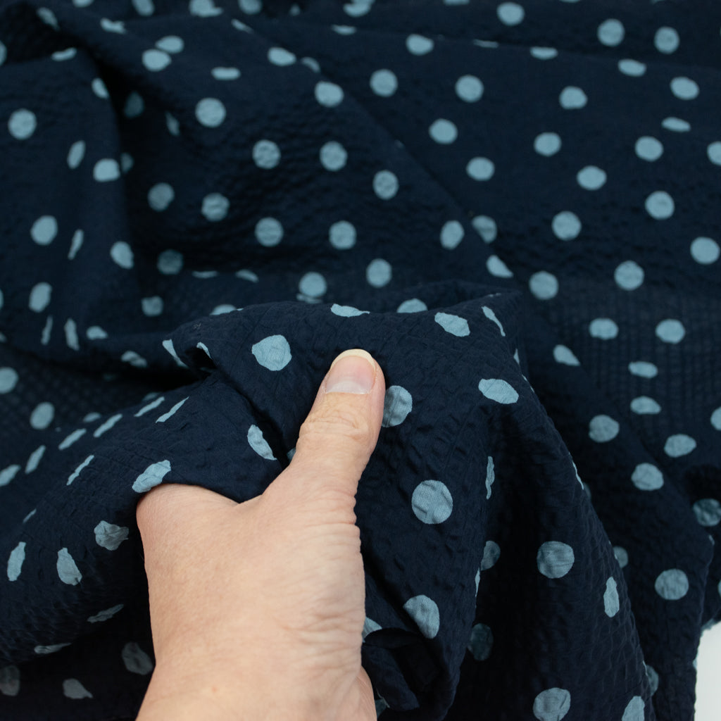 Japanese Crinkle Cotton - Dots - Navy &amp; Sky