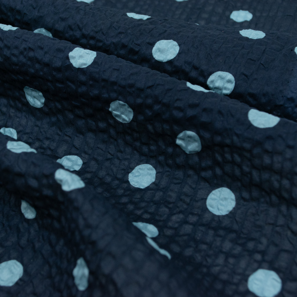 Japanese Crinkle Cotton - Dots - Navy &amp; Sky