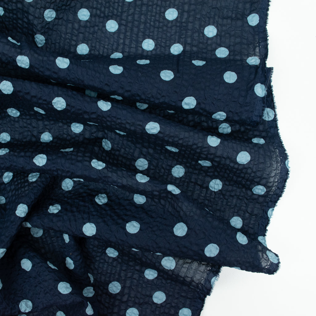 Japanese Crinkle Cotton - Dots - Navy &amp; Sky