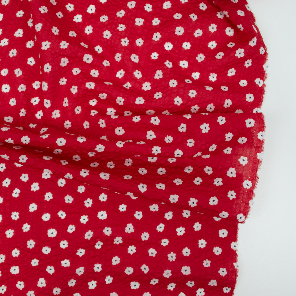 Japanese Crinkle Cotton - Ditsy Daisies - Red
