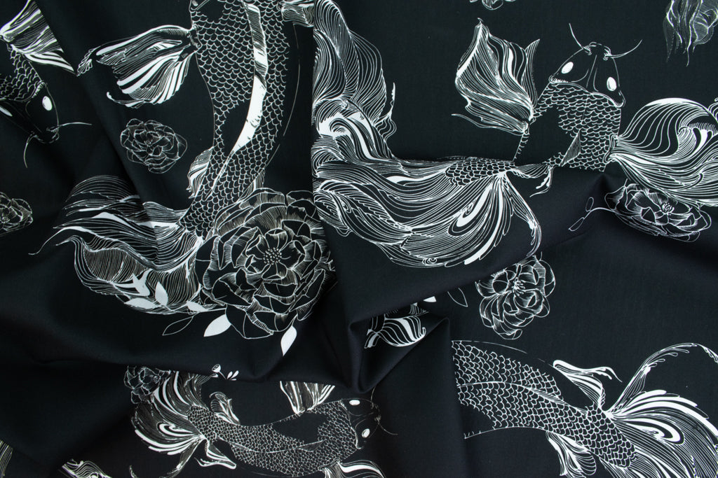 Koi - Black &amp; White - Cotton Poplin - Mountain Collection