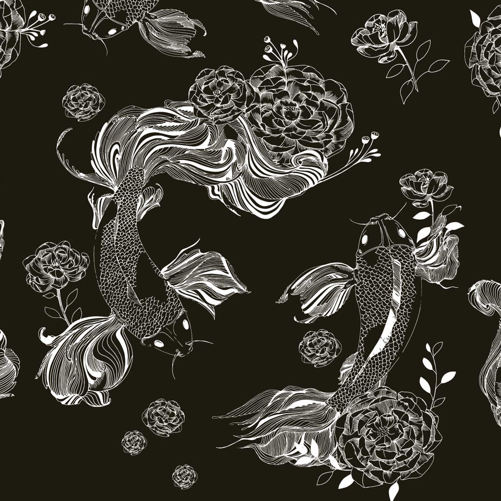 Koi - Black &amp; White - Cotton Poplin - Mountain Collection