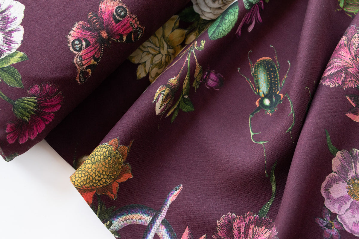 Lady McElroy - Viscose Challis Lawn - Cobra Corsage - Mulberry - MaaiDesign