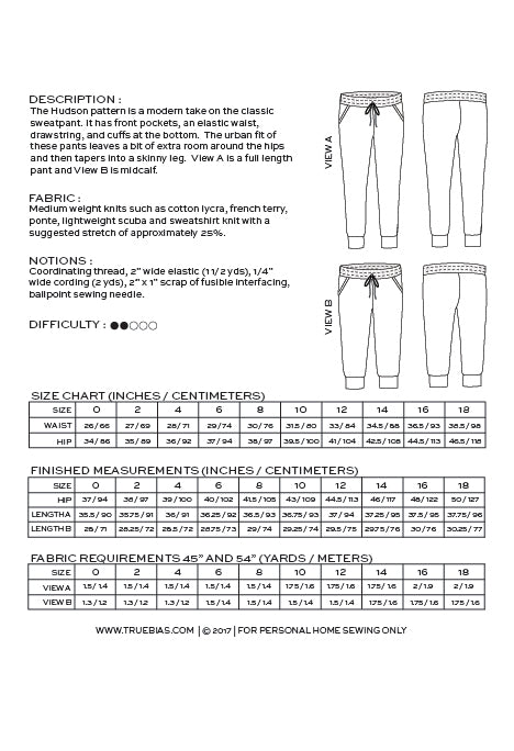 Hudson Pant/ Short - Sewing Pattern | True Bias