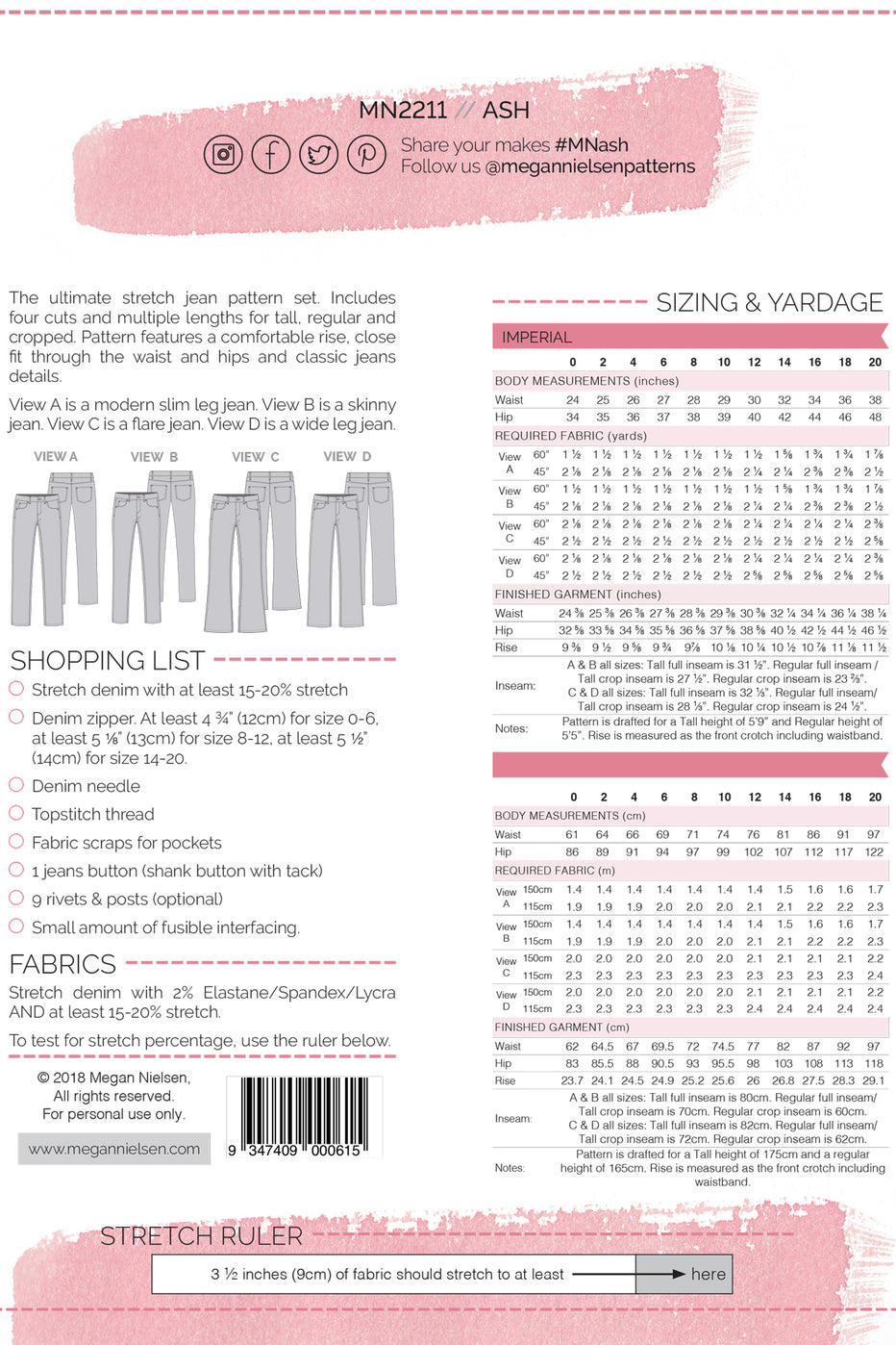 Ash Jeans (4 in 1!) - Sewing Pattern | Megan Nielsen – MaaiDesign Fabrics