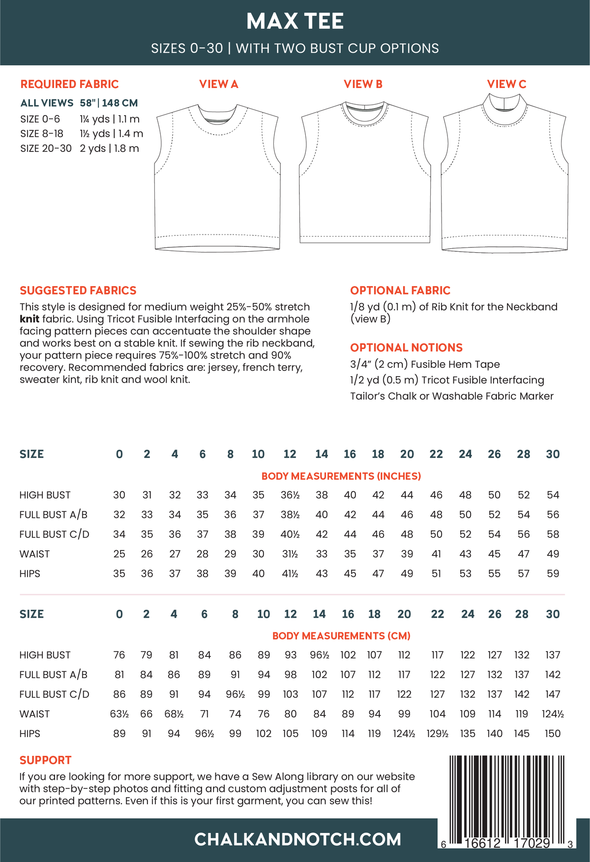 Max Tee - Sewing Pattern | Chalk and Notch Patterns – MaaiDesign Fabrics