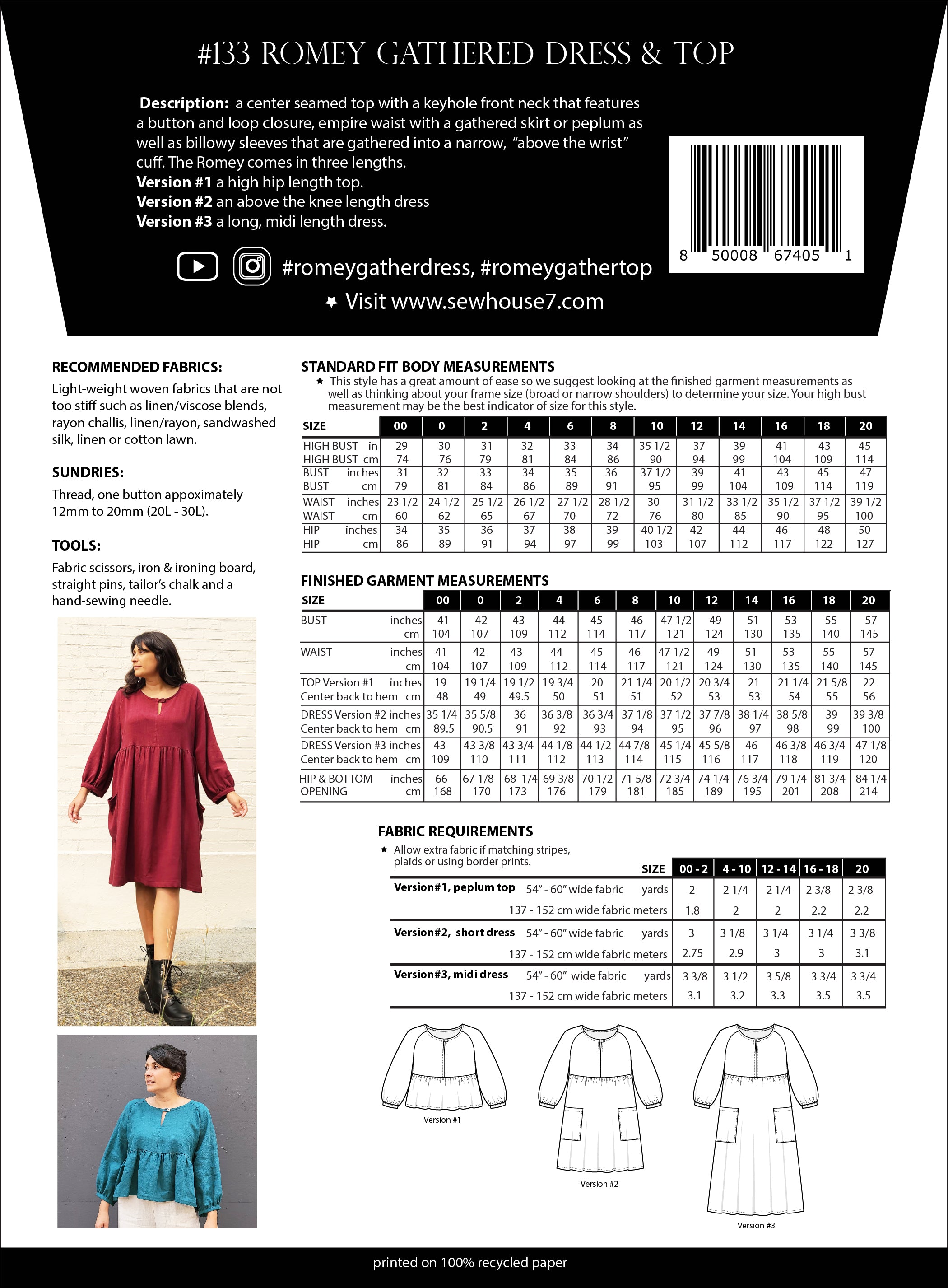 Romey Dress and Top - Sewing Pattern | Sew House 7