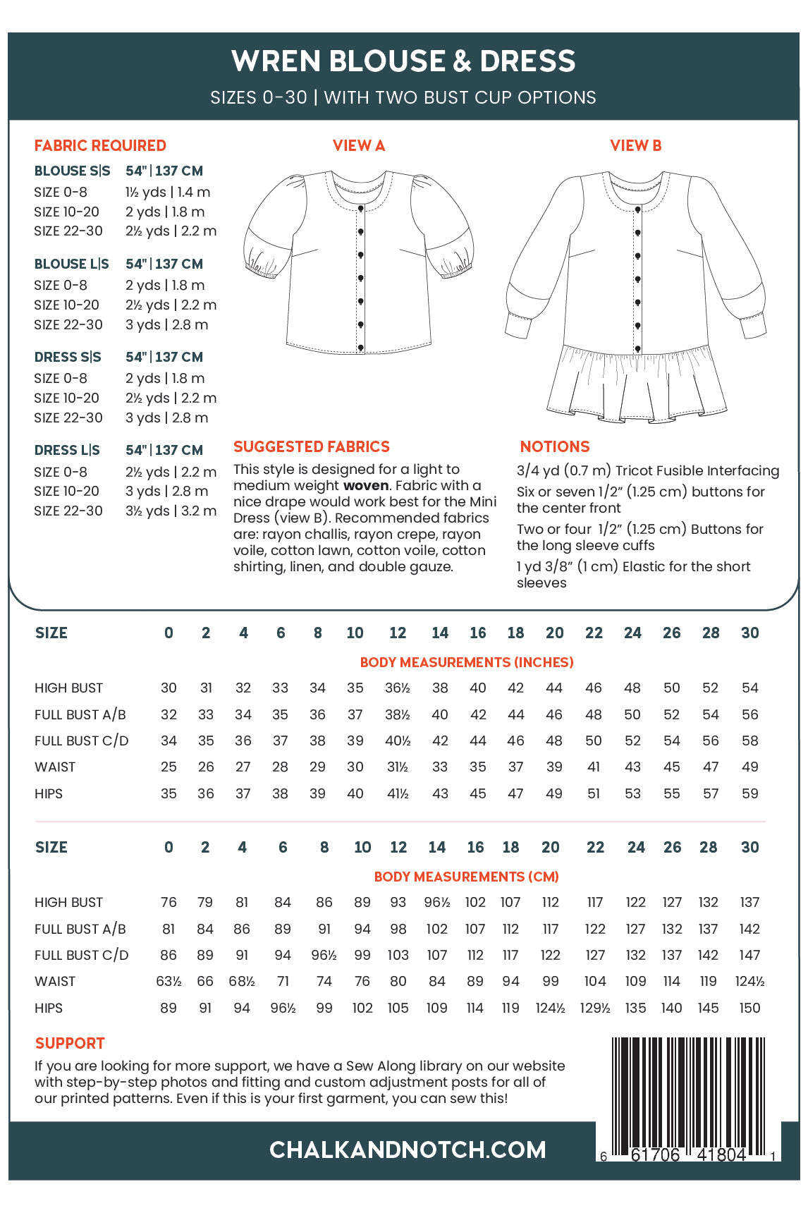 Wren Dress and Top - Sewing Pattern | Chalk and Notch Patterns