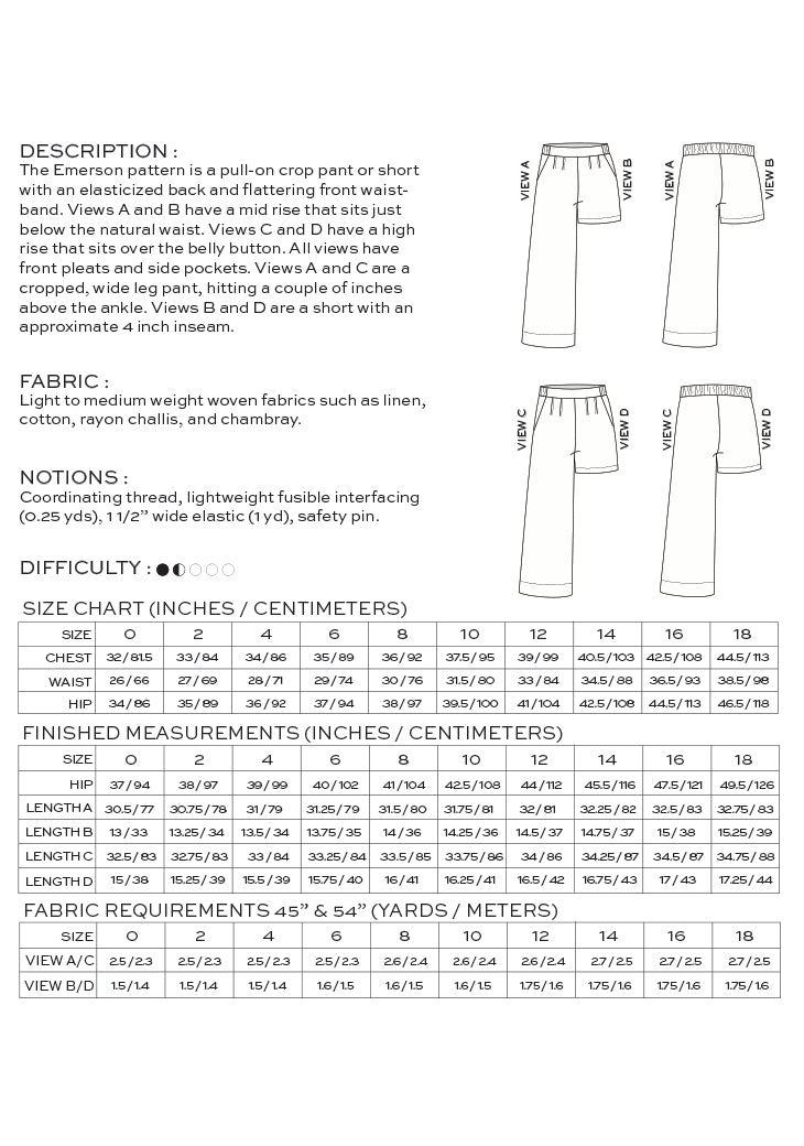 Emerson Pant / Short - Sewing Pattern | True Bias