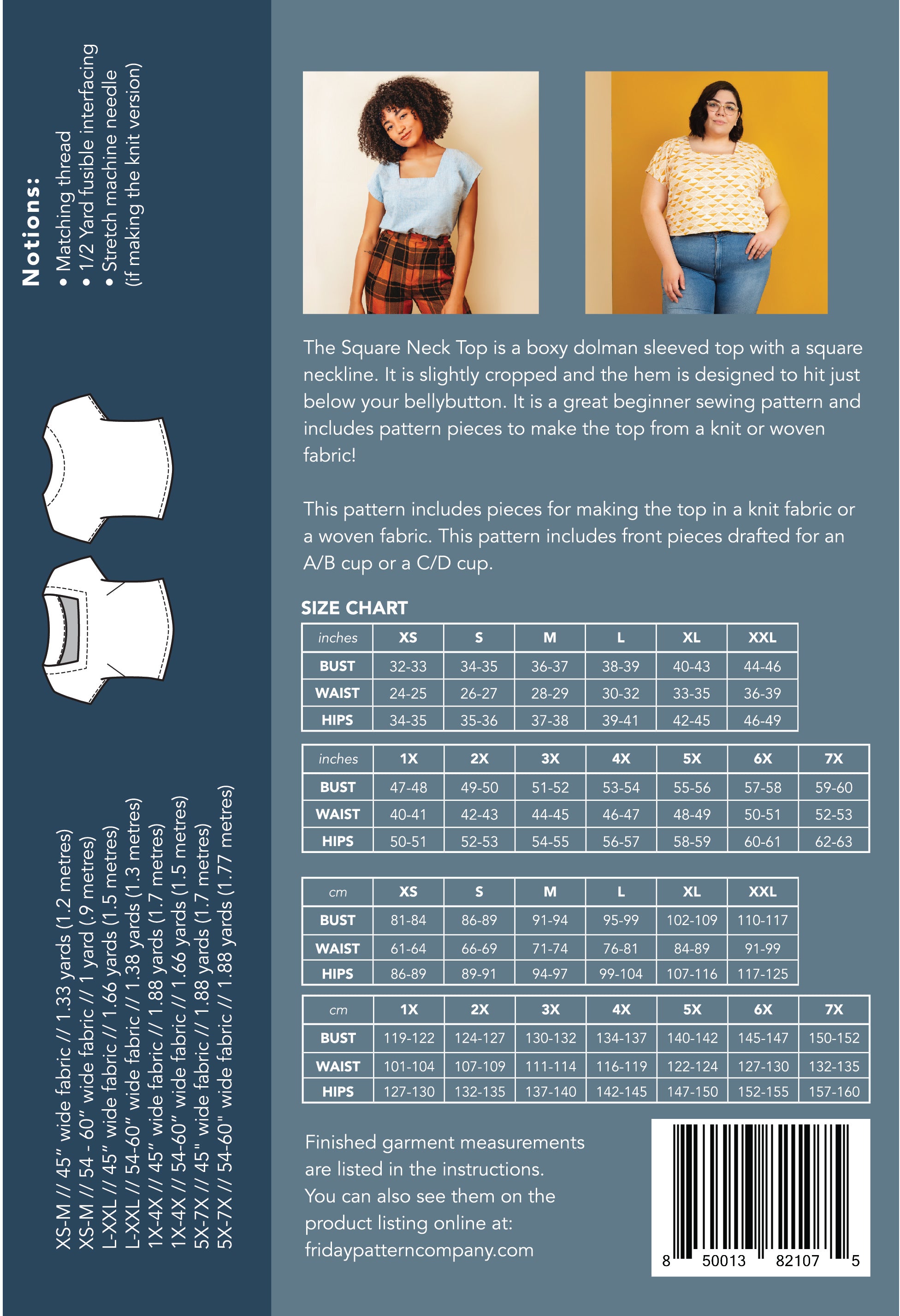 Square Neck Top - Sewing Pattern | Friday Pattern Company